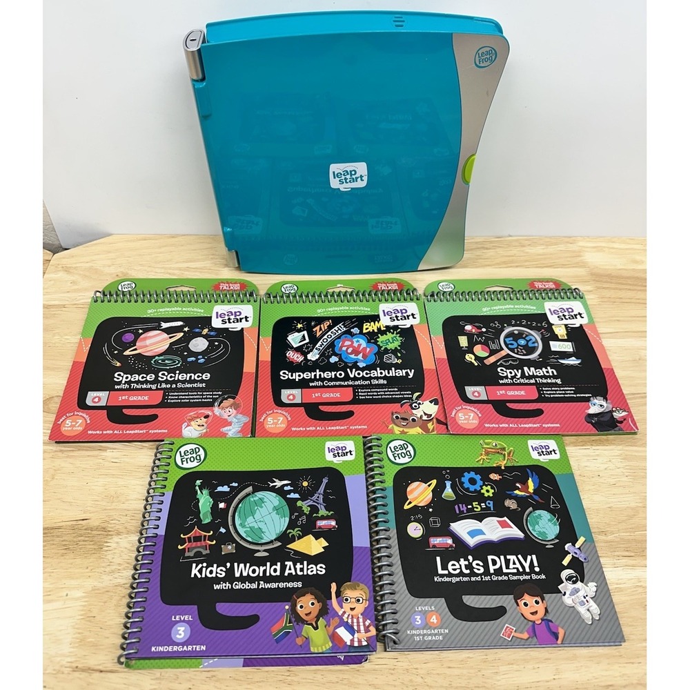LeapFrog LeapStart Learning System & 5 Book Bundle Lot 1st Grade Math Science